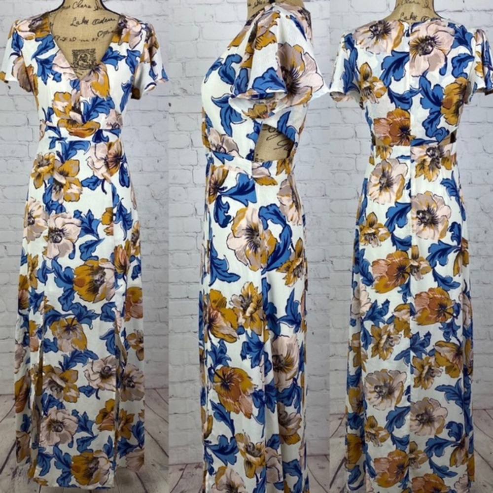 Daytrip Floral Print V Neckline Side Cutouts Maxi